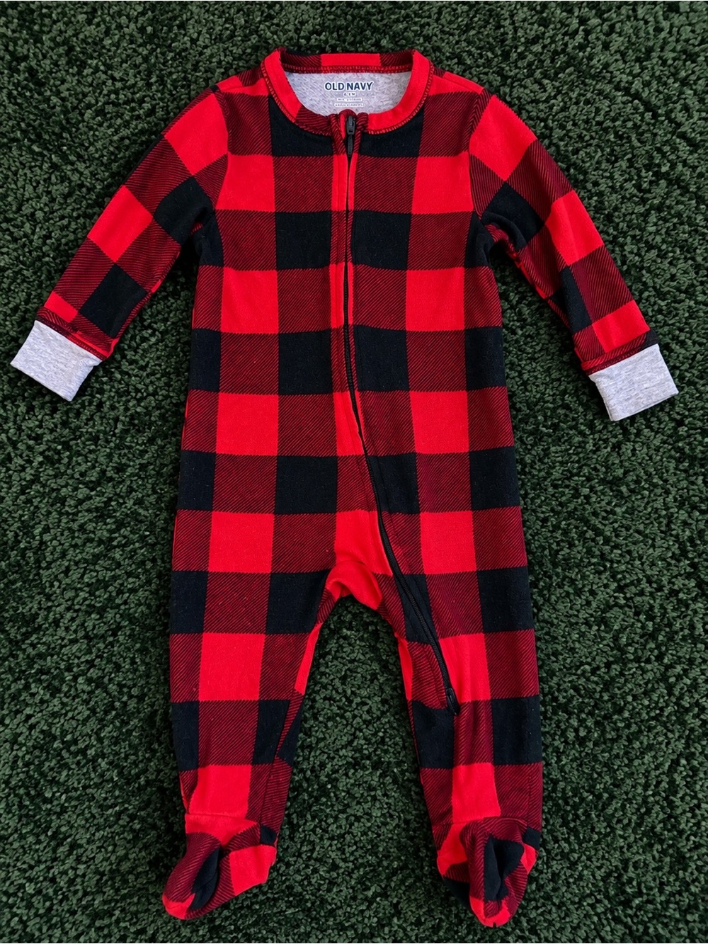 Old Navy Red and Black Buffalo Plaid Footed One-Piece